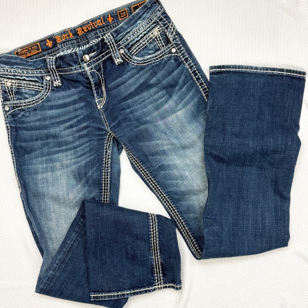 Rock Revival Liz Bootcut Jeans Women 31 Western Embellished Y2K Buckle